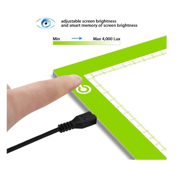 Portable A4 LED Light Tracing Box, Green Adjustable USB 14.2"L x 0.2"W x 10.6"H - Picture 3 of 7